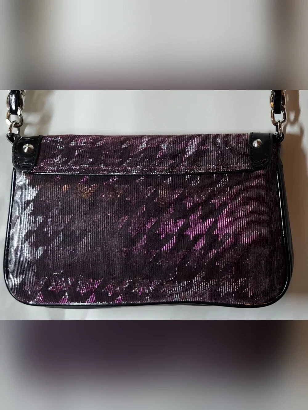 Y2K Betseyville Crossbody Chain Purse Metal Studs Rocker Purple Pink Shimmer